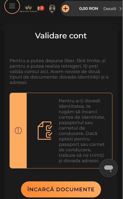 casino princess verificare cont